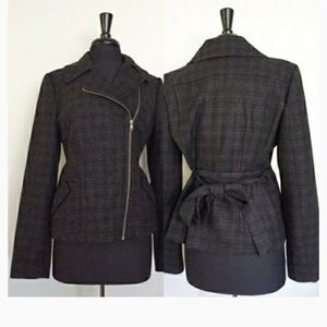 Halogen moto style wool‎ blend coat plated belted plaid size XS gray blazer